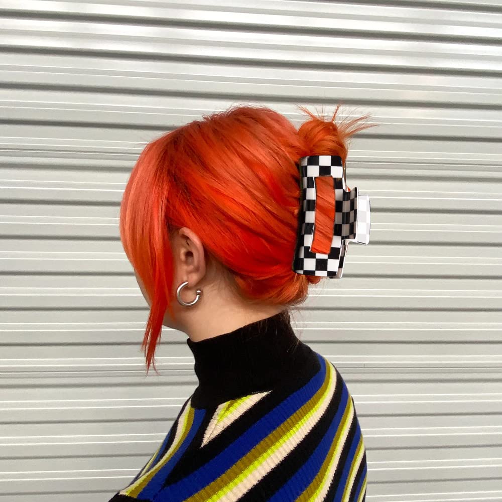 Vintage Checkered Hair Barrettes by Y2K - Aesthetic 3-Piece Claw Clip Set for Women & Girls