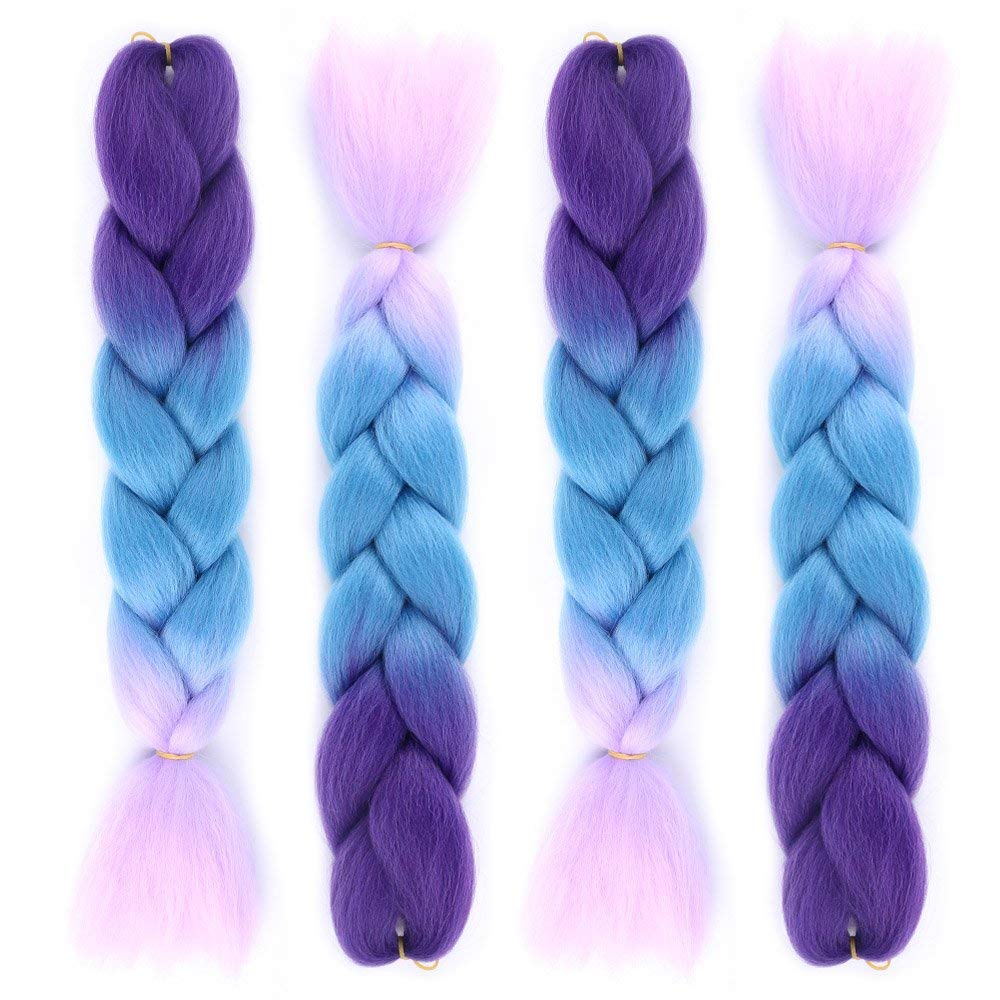 Braiding Hair Synthetic Hair Extensions Ombre Twist Braids Hair Hair Extensions 3Pcs/Lot(24" Purple-Lake Blue-Violet)