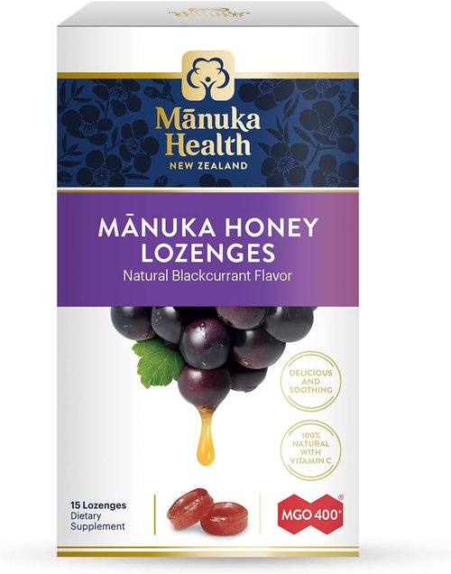 Manuka Health Manuka Honey Lozenges - Blackcurrant Flavor | Natural Throat Relief with Raw Honey & Vitamin C
