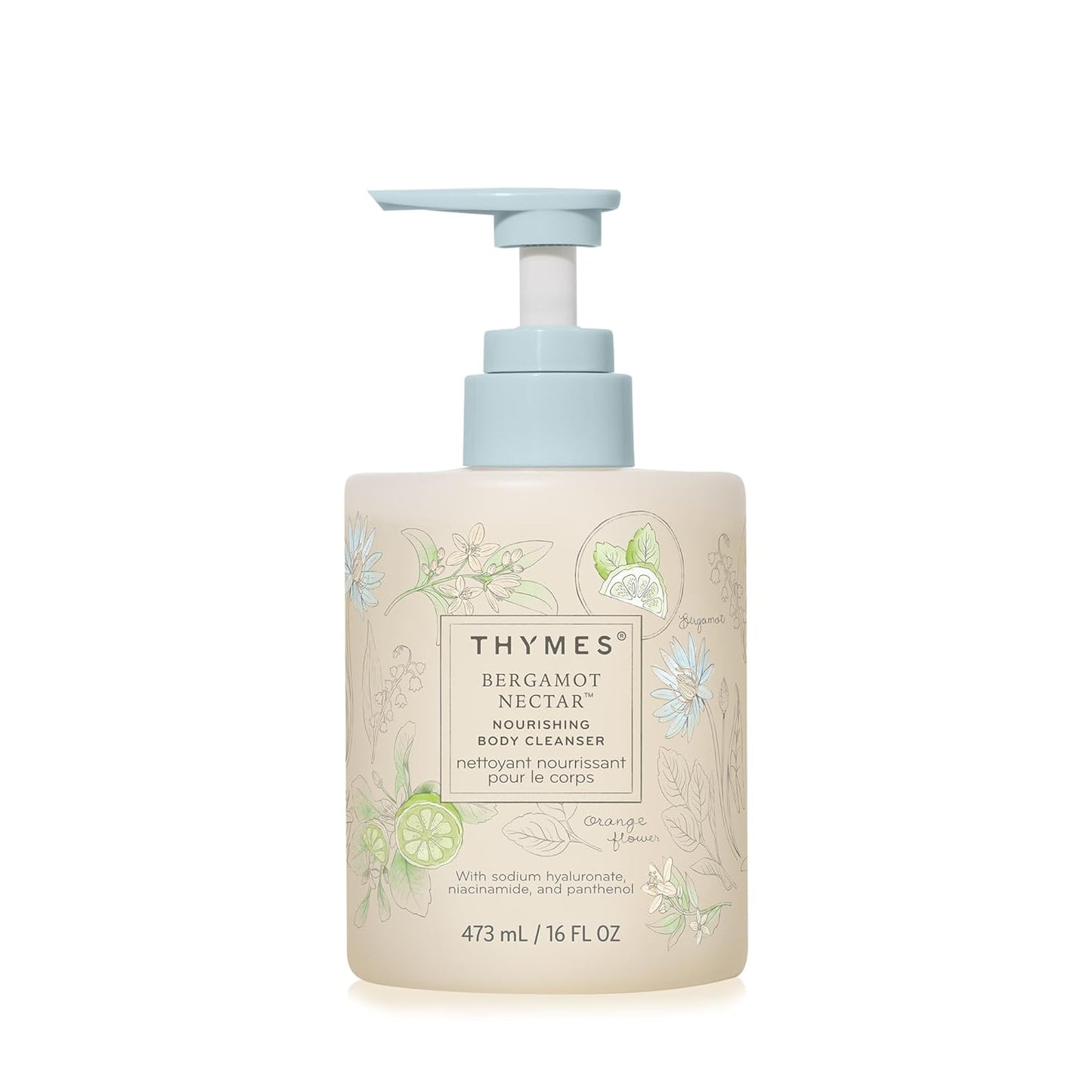 Thymes Nourishing Body Cleanser - Hydrating Body Wash with Pump - Bergamot Nectar, 16 fl oz