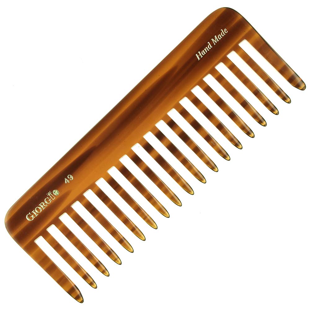 Giorgio G49 Yellow Tokio, Large Hair Detangling Comb, Wide Teeth for Thick Curly Wavy Hair, Detangler Comb For Wet and Dry, Handmade of Quality Cellulose, Saw-Cut, Hand Polished