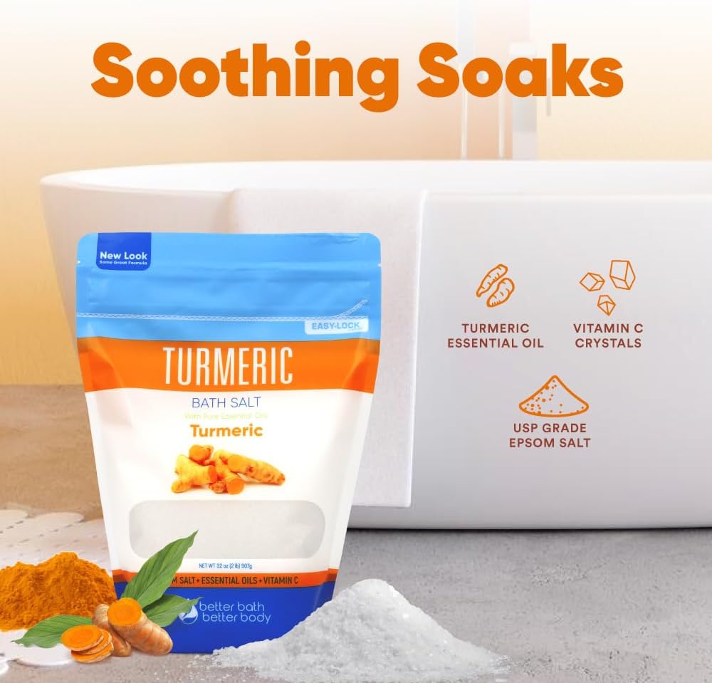 Turmeric Bath Salt by [Brand Name] - 32 Oz Epsom Salt with Essential Oils & Vitamin C | Natural Soak for Relief & Relaxation