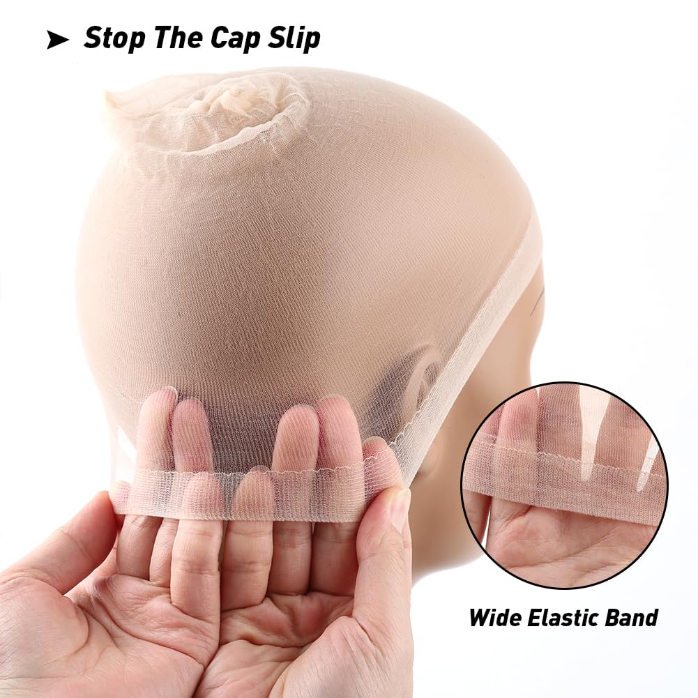 ELIHAIR HD Wig Caps Transparent Stretchy Stocking Cap Invisible Wig Cap Thin Nylon HD Cap for Lace Wigs Accessories for Women(Beige 6packs of 12pcs)