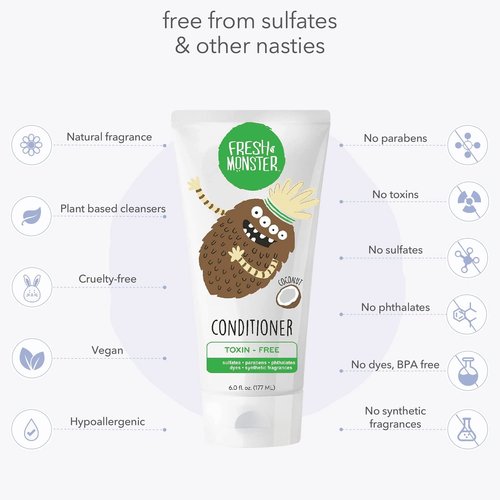 Fresh Monster Kids Hair Conditioner - Toxin-Free & Hypoallergenic Coconut Formula | 6oz
