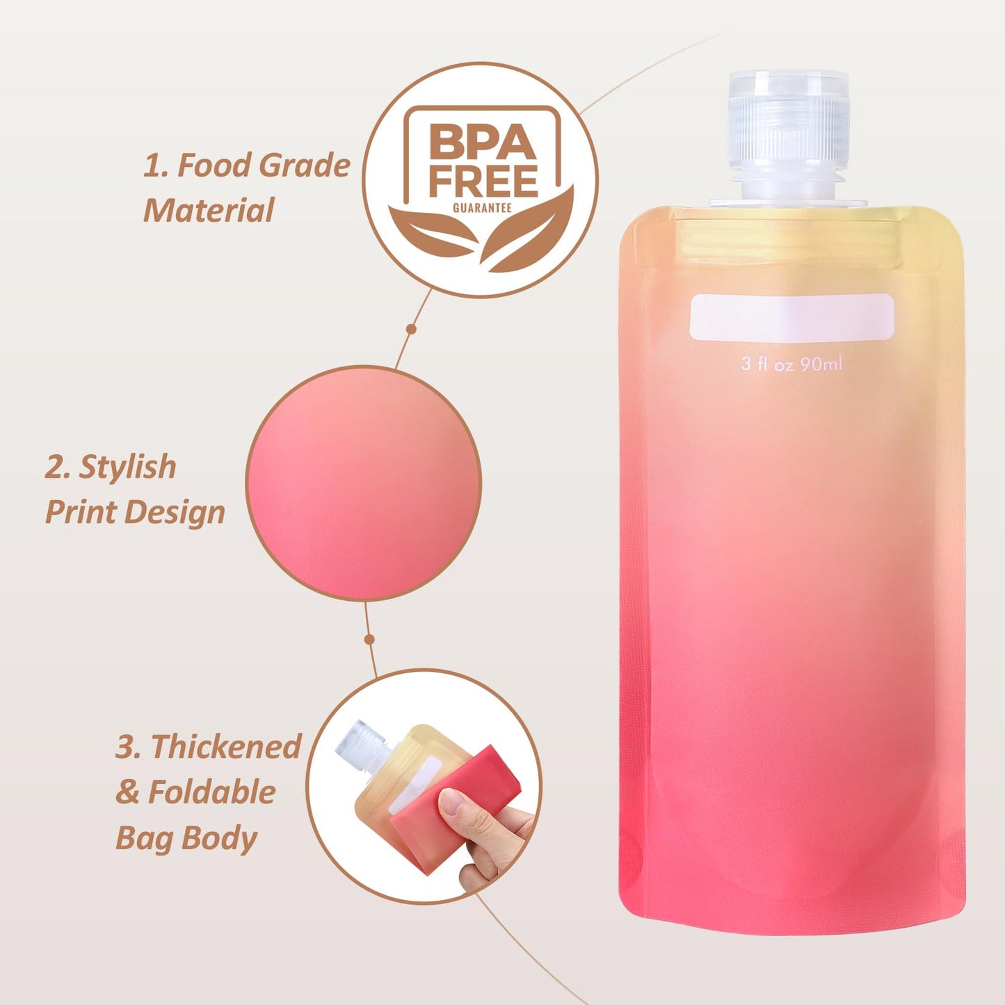 PACKISM Travel Toiletry Containers - 27 Pack Leak Proof 3oz TSA Approved Travel Pouches, Stand Up, Slim & Lightweight Design, Space Saving, Pack More Shampoo Conditioner Lotion Body Wash