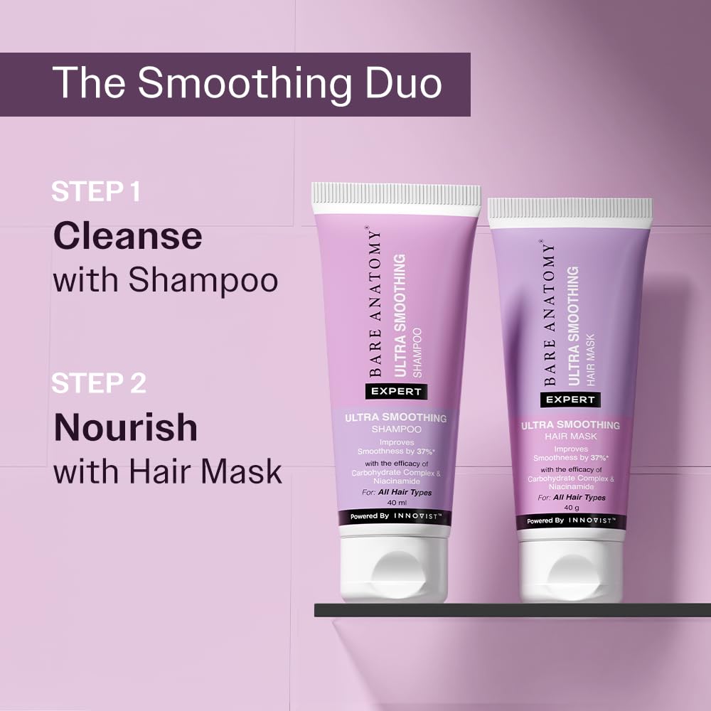 Bare Anatomy Ultra-Smoothing Shampoo & Hair Mask Travel Pack - Deep Conditioning & Frizz Control | 40ml Each