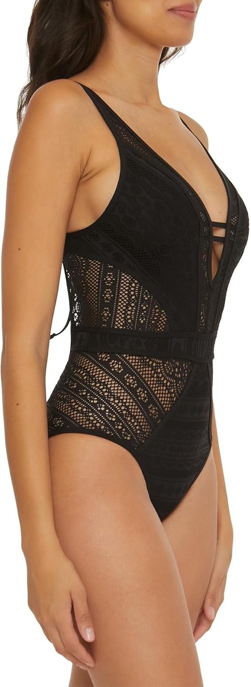 Becca Color Play One-Piece Swimsuit - Plunge Neck Crochet Design for Women