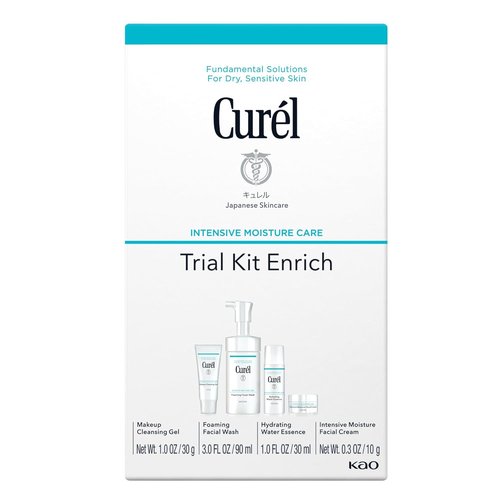 Curel Japanese Skin Care Travel Set - Face Wash, Lotion & Makeup Remover for Dry, Sensitive Skin