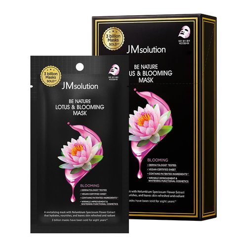JMsolution Be Nature Lotus & Blooming Mask - Vegan Radiance Boosting Face Mask (10 Sheets) | 48% Hydration Increase with Lotus Extract
