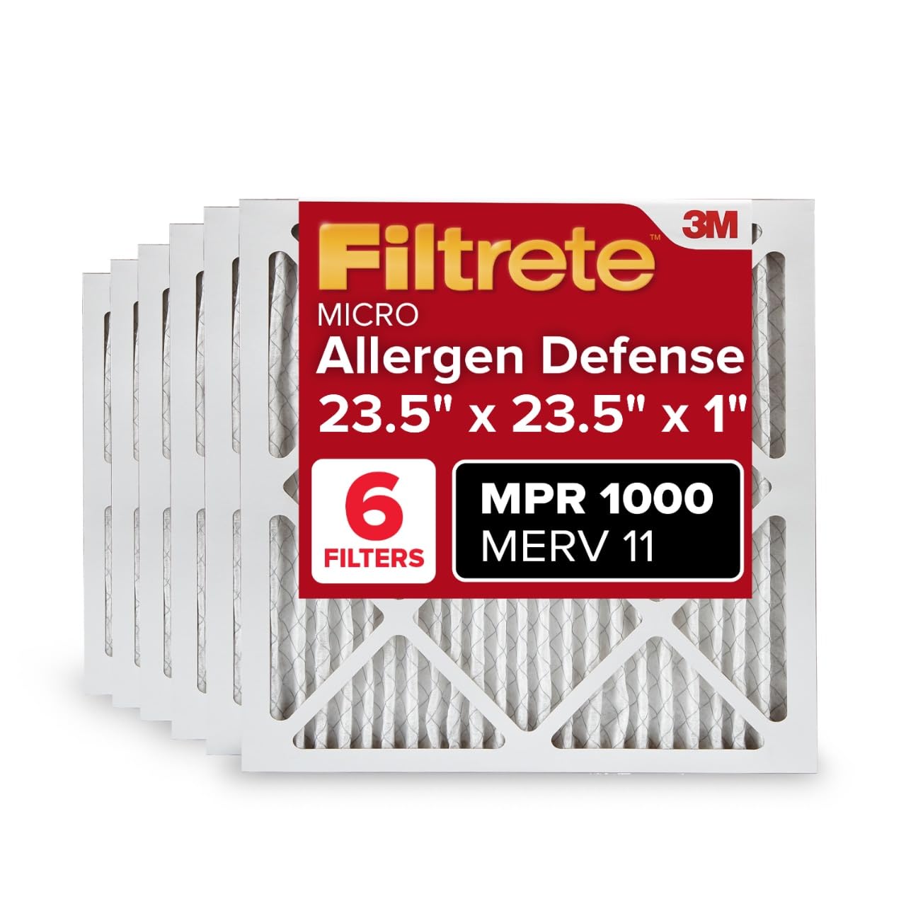 Filtrete 10x20x1 AC Furnace Air Filter, MERV 11, MPR 1000, Micro Allergen Defense, 3-Month Pleated 1-Inch Electrostatic Air Cleaning Filter, 6 Pack (Actual Size 9.81x19.81x0.81 in)