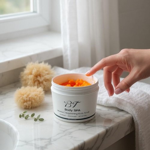 BT Body Spa Exfoliating Body Care Set – Vitamin C Body Scrub, Peach Gel Body Wash & Turmeric Body Wash for Smooth, Glowing Skin.