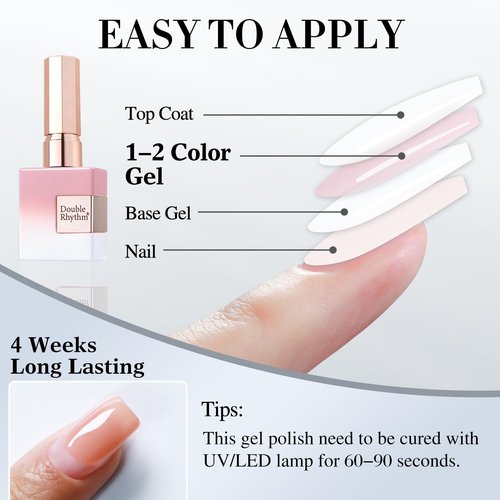 Double Rhythm 0.50 OZ Translucent Gel Polish Same Color Same Bottle Sheer Pastel Neutral Natural Milky 15 ML Jelly UV Nail Art DIY at Home (Beige Nude-A1511)