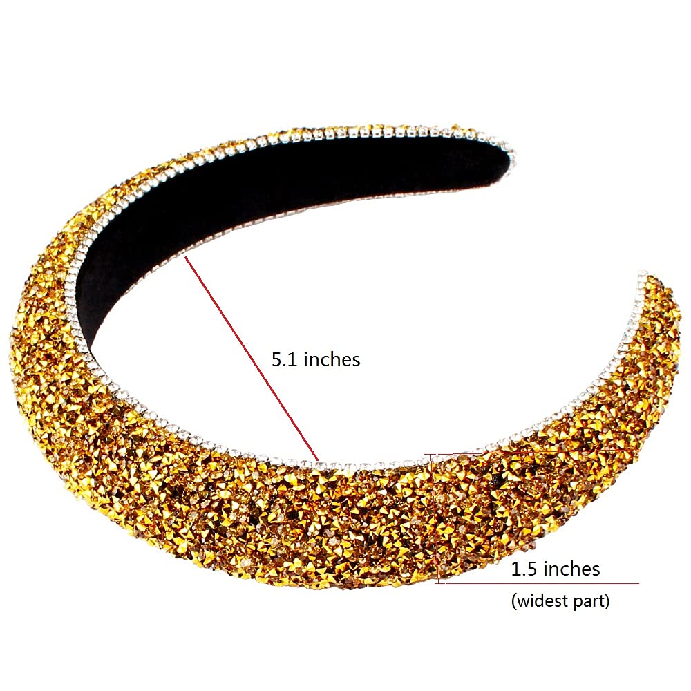 FASOTY Rhinestone Headband Women Fashion Handmade Gold Headband Crystal Diamond Bling Headbands Hair Hoops Padded Headband Glitter Beaded Jeweled Hairband Sparkle Hair Accessories