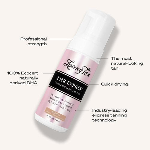 Loving Tan 2 HR Express Self Tanning Mousse - Streak-Free, Natural Finish | Medium - 4 FL Oz, Cruelty-Free