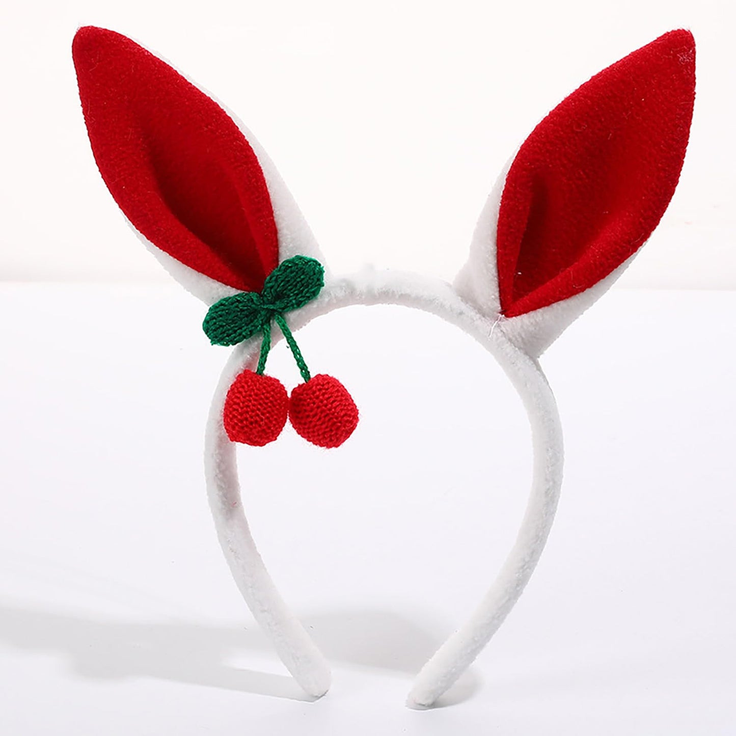 FunSpt Easter Bunny Rabbit Ears Plush Headband Halloween Costume for Aldult Cherry 3