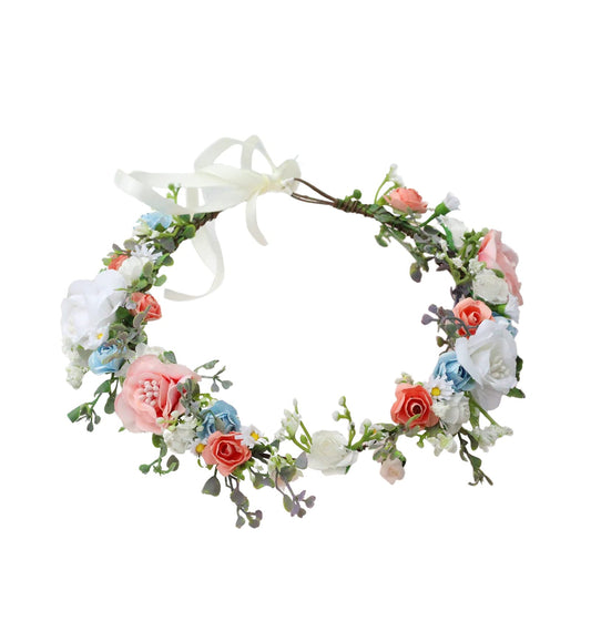 LLinfflr Bride Flower Headband Women Flower Crown Hair Wreath Floral Headpiece Halo Boho Party Prom Wedding Photos