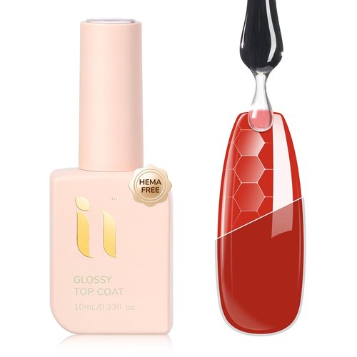 Hema Free Gel Top Coat - Long Lasting Clear UV/LED TPO Free Formula | Hypoallergenic No Wipe Soak Off 10ml