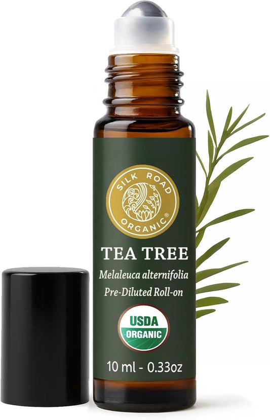 Silk Road Tea Tree Essential Oil Roll-On | 100% Pure USDA Certified for Healthy Skin & Nail Care - 10 ml