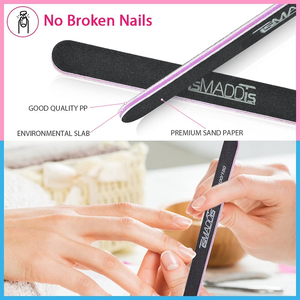 TsMADDTs Nail File Set - 20 Double-Sided Emery Boards for Professional Manicure & Pedicure | Various Grits
