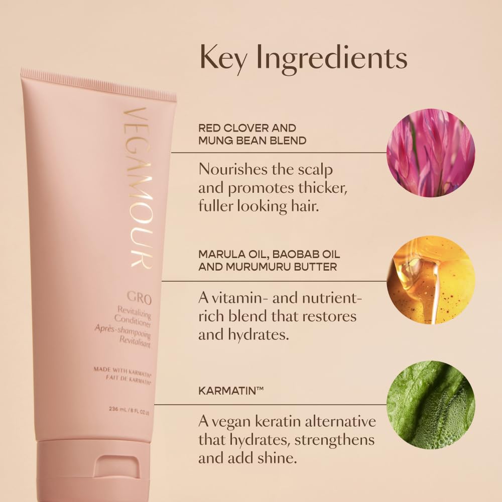 VEGAMOUR GRO Revitalizing Conditioner - Smooth, Strengthen & Add Shine to Thinning Hair | Vegan & Cruelty-Free