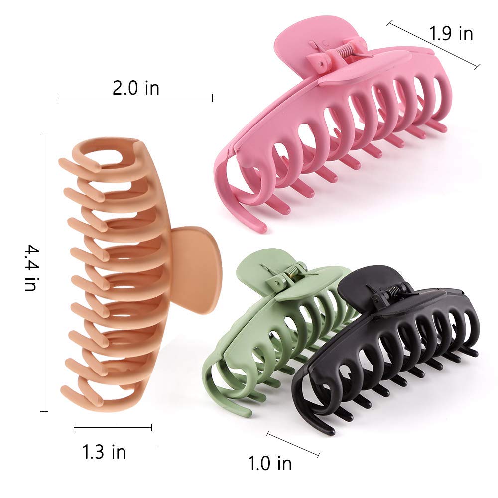 SHALAC Large Hair Claw Clips for Thick Hair 4 PCS, Strong Hold Perfect for Women, Barrettes for Long Hair, Fashion Accessories for Girls, Hair Clamps Clip 4.4 Inch Big Hair Claw for Heavy Hair