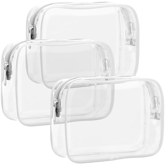 F-color TSA Approved Toiletry Bag - 3 Pack Clear Toiletry Bags Clear Makeup Cosmetic Bags for Women Men, Quart Size Travel Bag, Carry on Airport Airline Compliant Bag, White