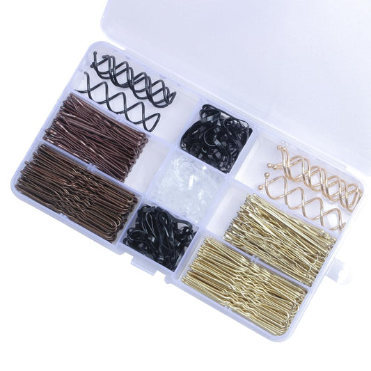 Anohuyho 357-piece hairclip organizer with 150 leather bands, 100 single clips, 100 U-clips, 6 (gold and black spiral clips) and box, perfect for hairdressing, dancing and traveling