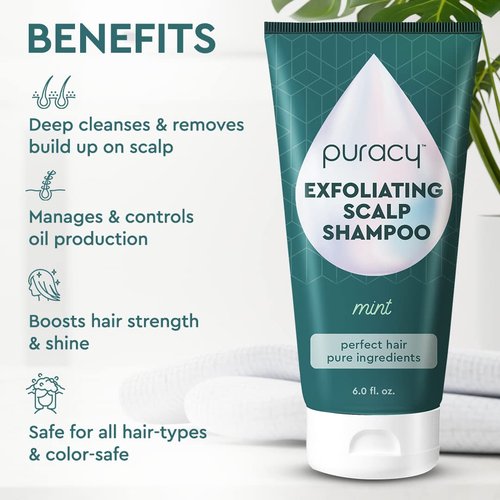 Puracy Scalp Scrub - 99.96% Natural Exfoliator for Dry & Itchy Scalp | Refreshing Mint Formula