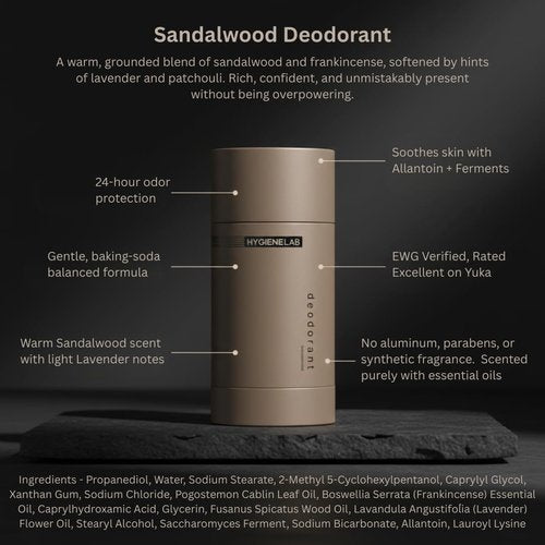HygieneLab Men’s Deodorant - Aluminum-Free, 24-Hour Odor Protection | EWG Verified, Sandalwood Scent
