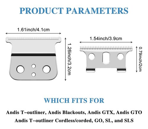Andis T Outliner Blades - 2 Pack Silver Steel Replacement Blades for GTX Trimmer | Compatible with #04710 & #04521