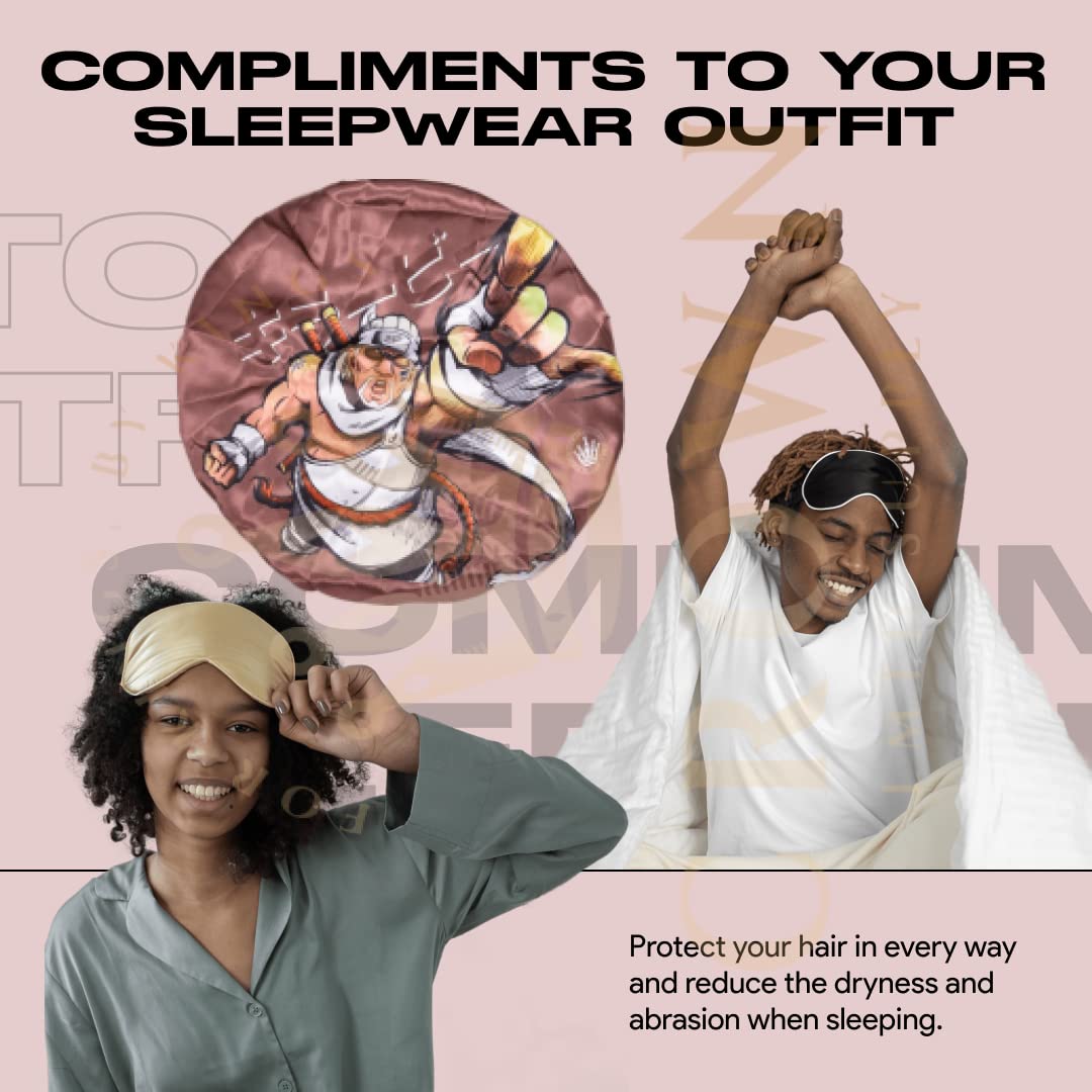 Large Silky Design Anime Bonnet with Elastic Soft Band Adjustable for Women and Men, Comfortable Satin Fabric, Bee BrownB