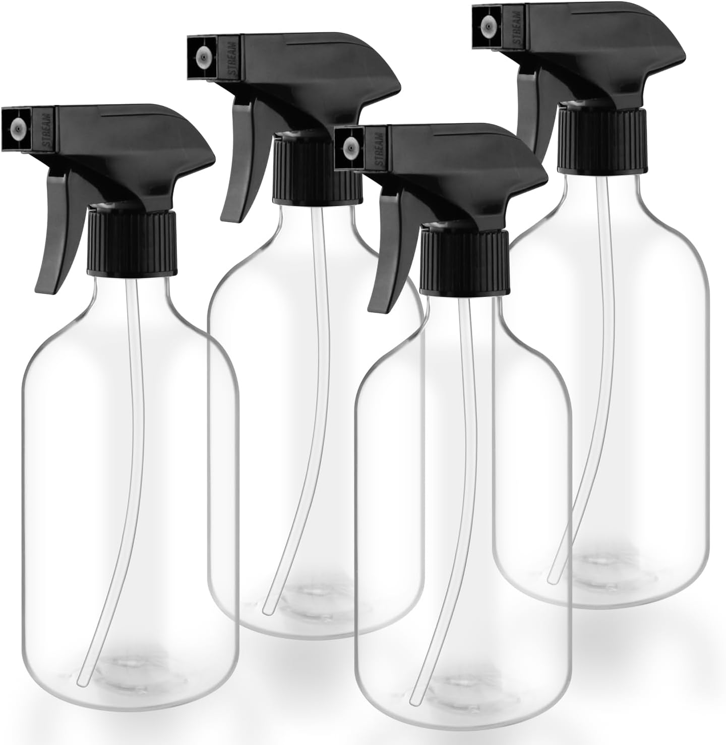 Skiennix 500ml Clear Boston Round Spray Bottles - Adjustable Nozzle for Fine Mist | Reusable Plastic Containers for Cleaning, Hair Care, Gardening