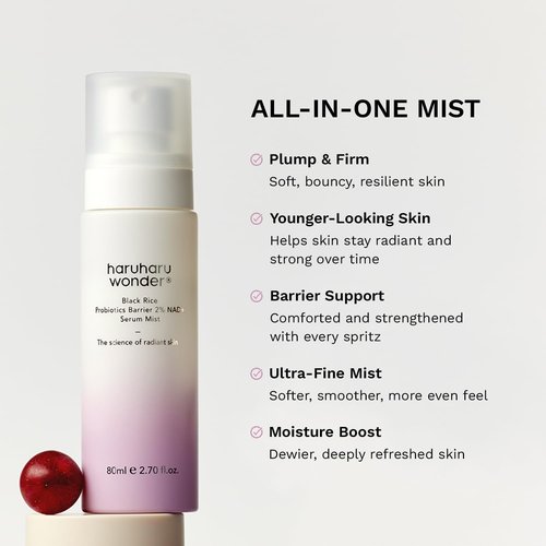 haruharu Wonder Black Rice Probiotics 2% NAD+ Serum Mist, Ultra-Fine Mist, Hydrating & Plumping, Barrier Support, Sensitive Skin, Ceramide, Korean Skincare, Vegan, 2.70 fl.oz