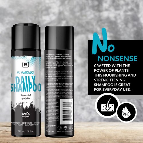 No Nonsense Daily Shampoo - Vegan, Biodegradable Formula for Hydration & Breakage Prevention | Silicone & Paraben-Free