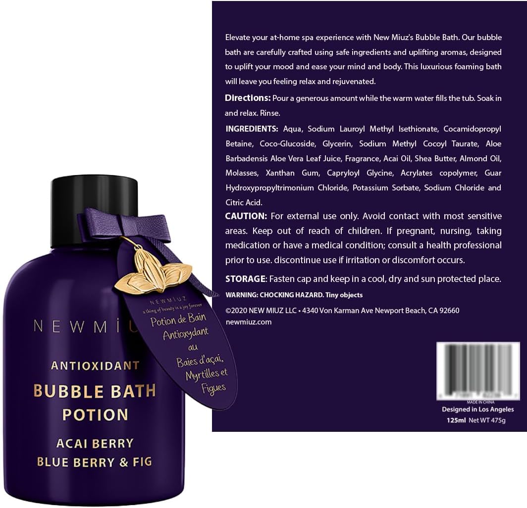 Skiennix Antioxidant Bubble Bath - Long-Lasting Foam with Acai Berry & Blueberry | Detox & Hydrate