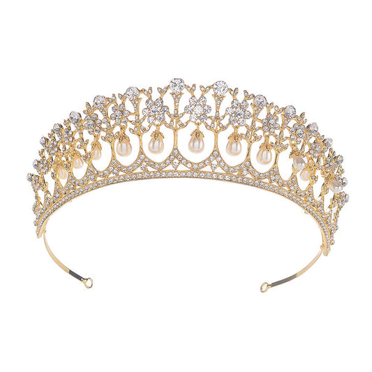 S SNUOY Gold Pearl Crown for Women Bridal Tiara for Women Pearl Headpiece Princess Tiaras Prom Wedding Headband