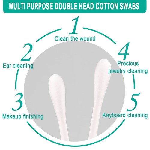 200 Pack Cotton Swabs, Individually Wrapped Cotton Swab, Individually Wrapped Double Tipped Paper Sticks for Ear, Make-up(Double Round End)