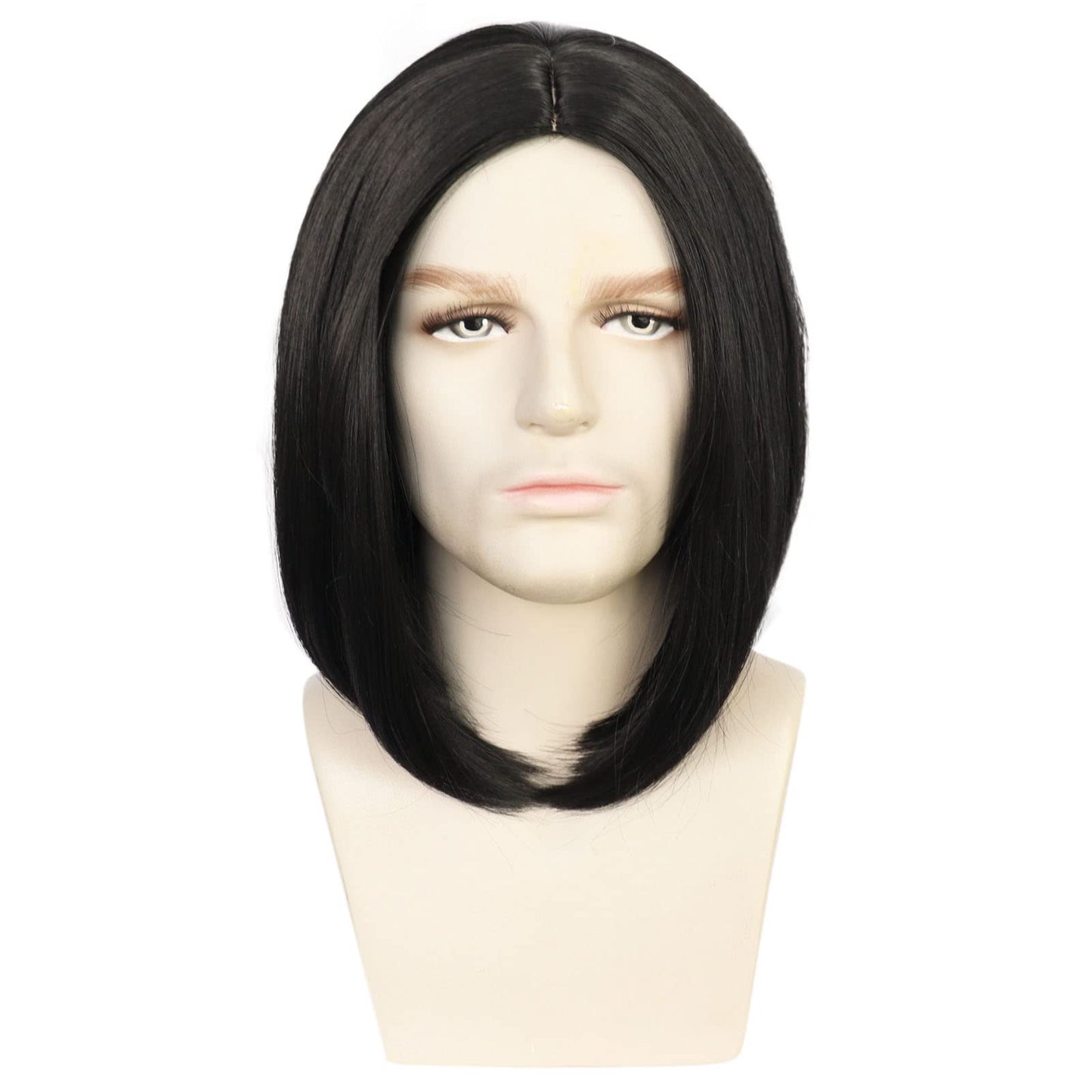 HUNIGIR Mens Black Wig Middle Part Wick Wig Shoulder Length Male Straight Wig Vincent Costume Wig Heat Resistant Synthetic Hair Halloween Cosplay Wig (Black)