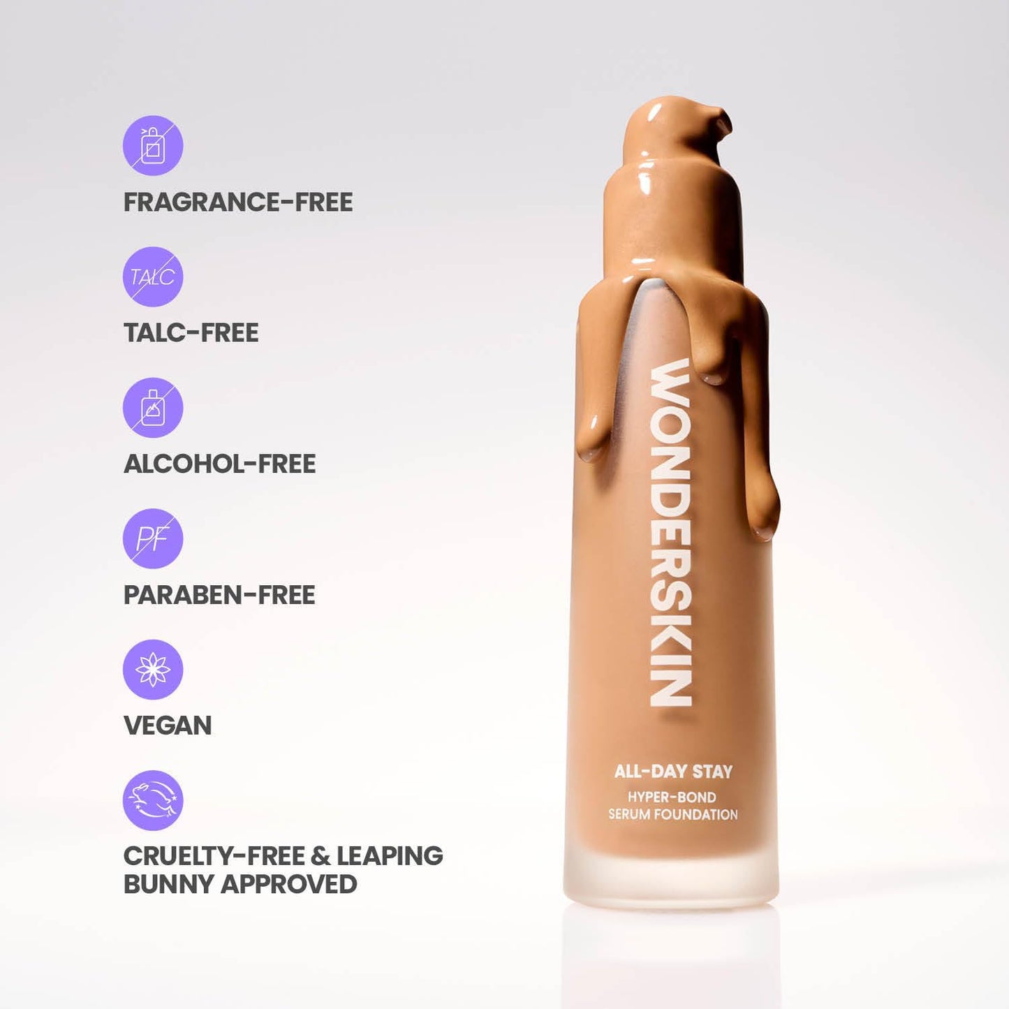 Wonderskin Hyper Bond All-Day Stay Serum Foundation - Waterproof & Transfer-Proof, 24HR Longwear with Niacinamide & Hyaluronic Acid | Lightweight Natural Finish (Afterglow)