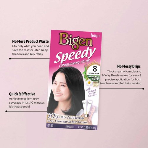 Bigen Speedy Conditioning Color Kit - 8 Natural Black | 3 Pack for Vibrant, Long-Lasting Color