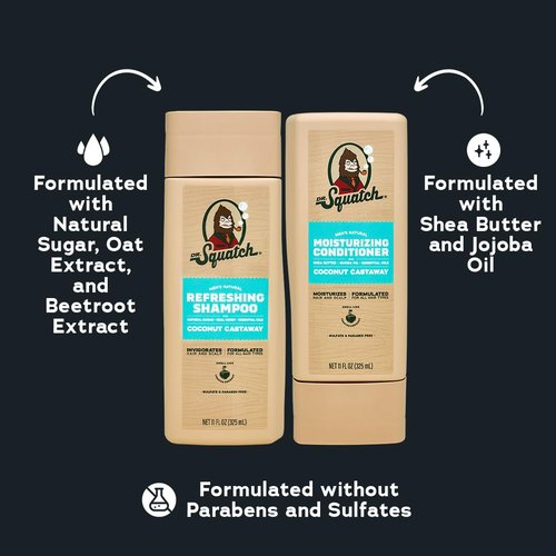 Dr. Squatch Men's Shampoo and Conditioner Set - Natural Formula for Thicker Hair - Coconut Castaway (11 fl oz, 2-Pack)