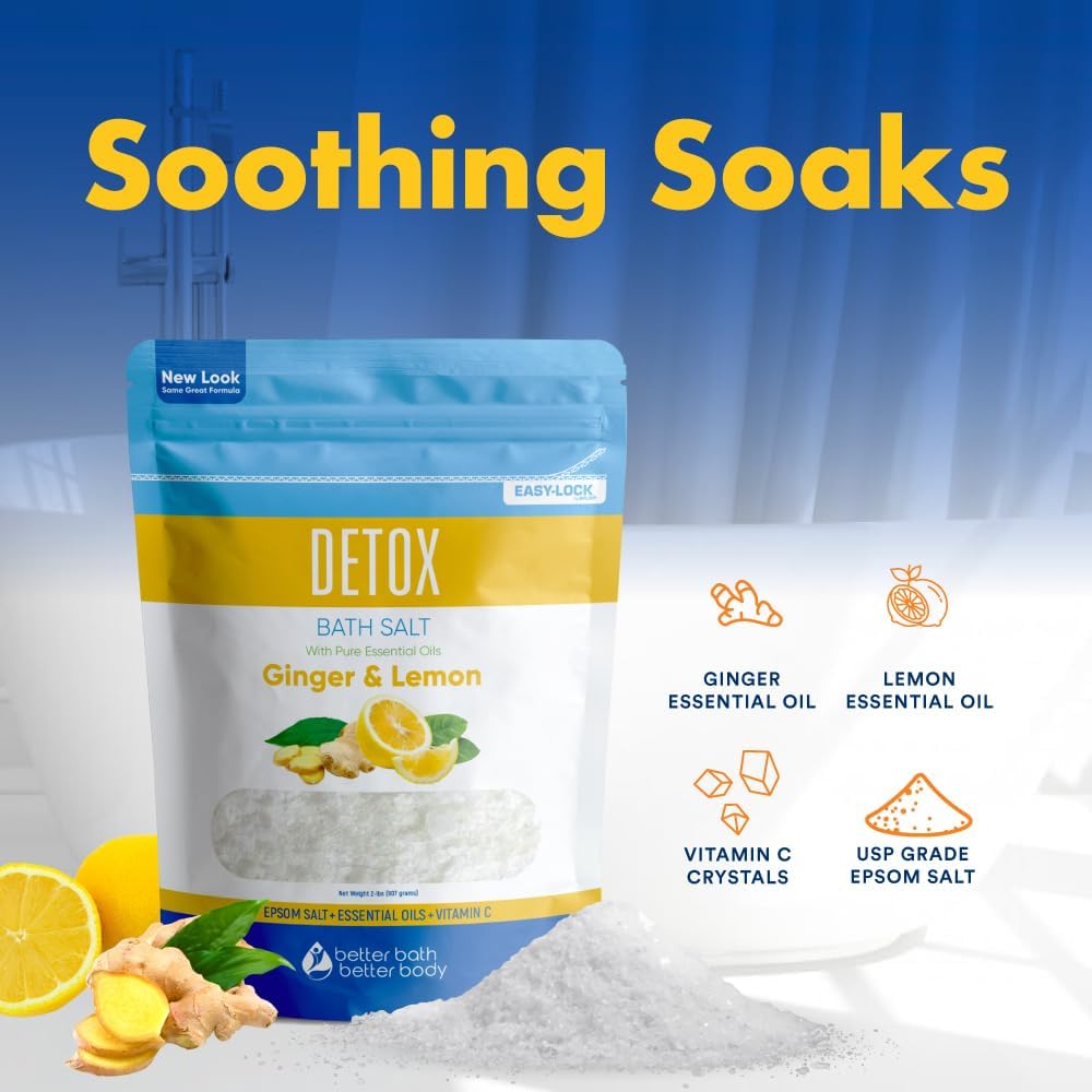 Skiennix Detox Bath Salt - 32 Ounces of USP Grade Epsom Salt with Ginger & Lemon Oils | Vitamin C Infused