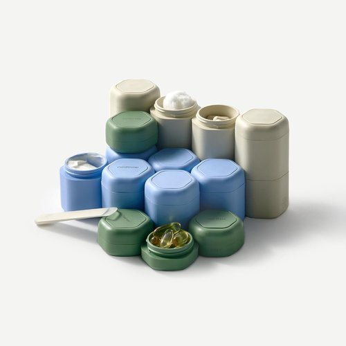 Cadence Travel Containers Basic Skincare Set - Magnetic Lids for Easy Travel | 3 Small Capsules (0.56oz) - Cleanser, Moisturizer & Sun-Icon Labels - Pacific