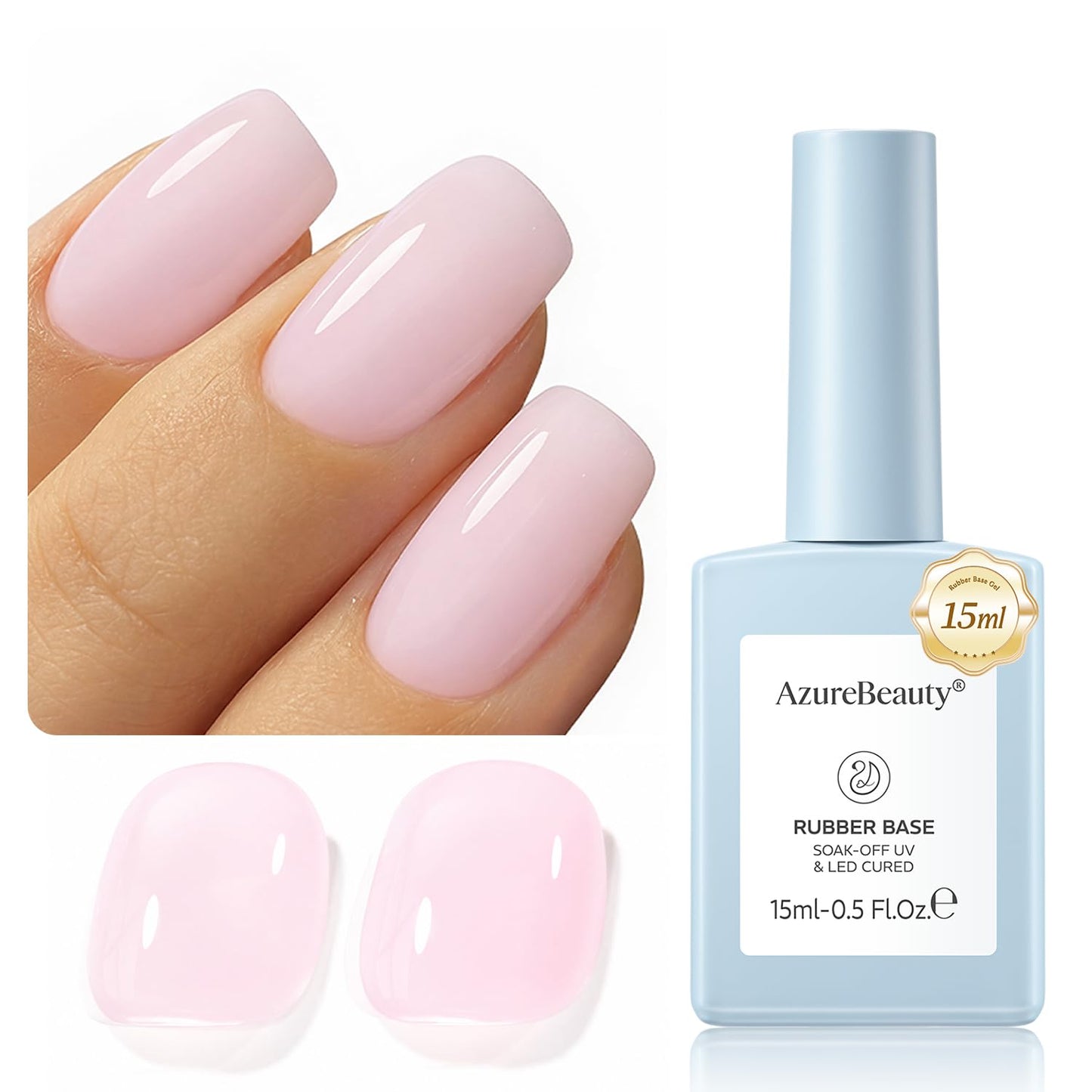 AZUREBEAUTY Rubber Base Builder Gel Polish - 15ml Nude Pink, Self-Leveling Nail Strengthener, Long-Lasting Soak Off UV LED