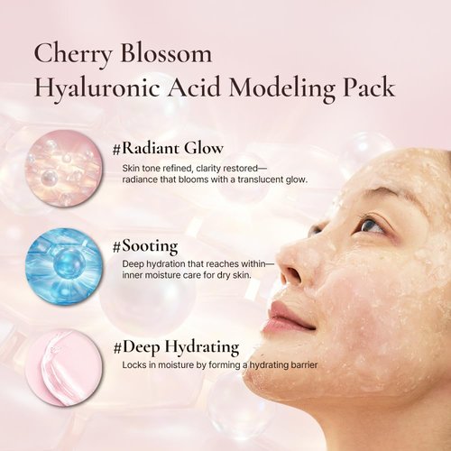 Cherry Blossom Modeling Mask - Korean Peel-Off Jelly Mask with 5-Type Hyaluronic Acid | 4 Count for Brightening Dry, Dull Skin