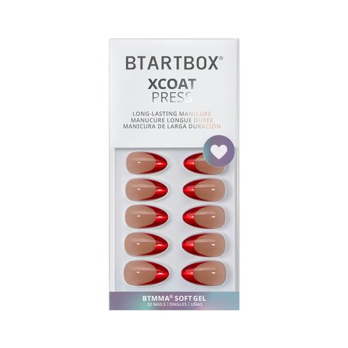 BTArtbox French Tip Press On Nails - Ruby Slipper, Lamp-Curable Red Cat Eye Short Almond Press On Nails with Glue and Adhesive Tabs for Women in 16 Sizes - 32 Soft Gel Glue On Nails Kit