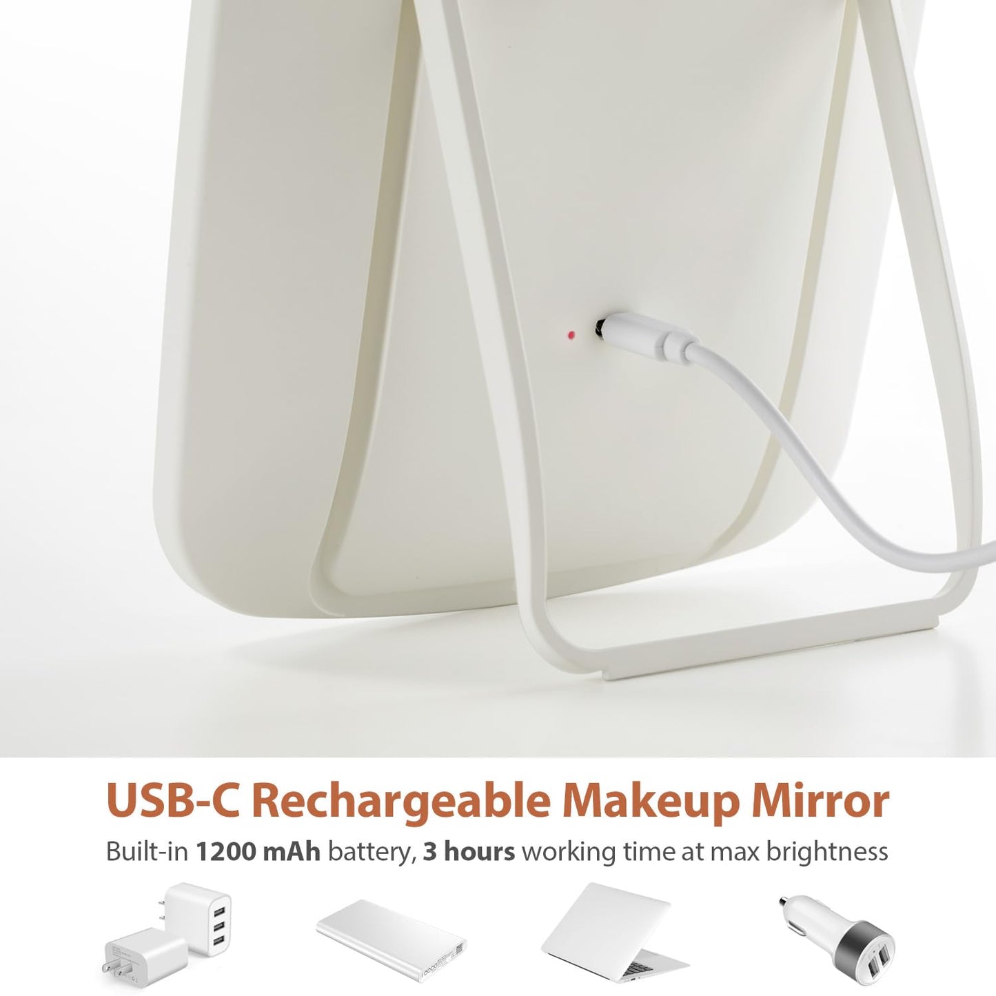NEZZOE Rechargeable Makeup Mirror with Lights, Portable Travel Lighted Vanity Mirror, Dimmable Touch Screen Tabletop LED Make up Mirror