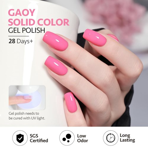 GAOY Bright Pink Gel Nail Polish, 16ml Soak Off UV Light Cure Gel Polish for Nail Art DIY Manicure at Home, Color 1526