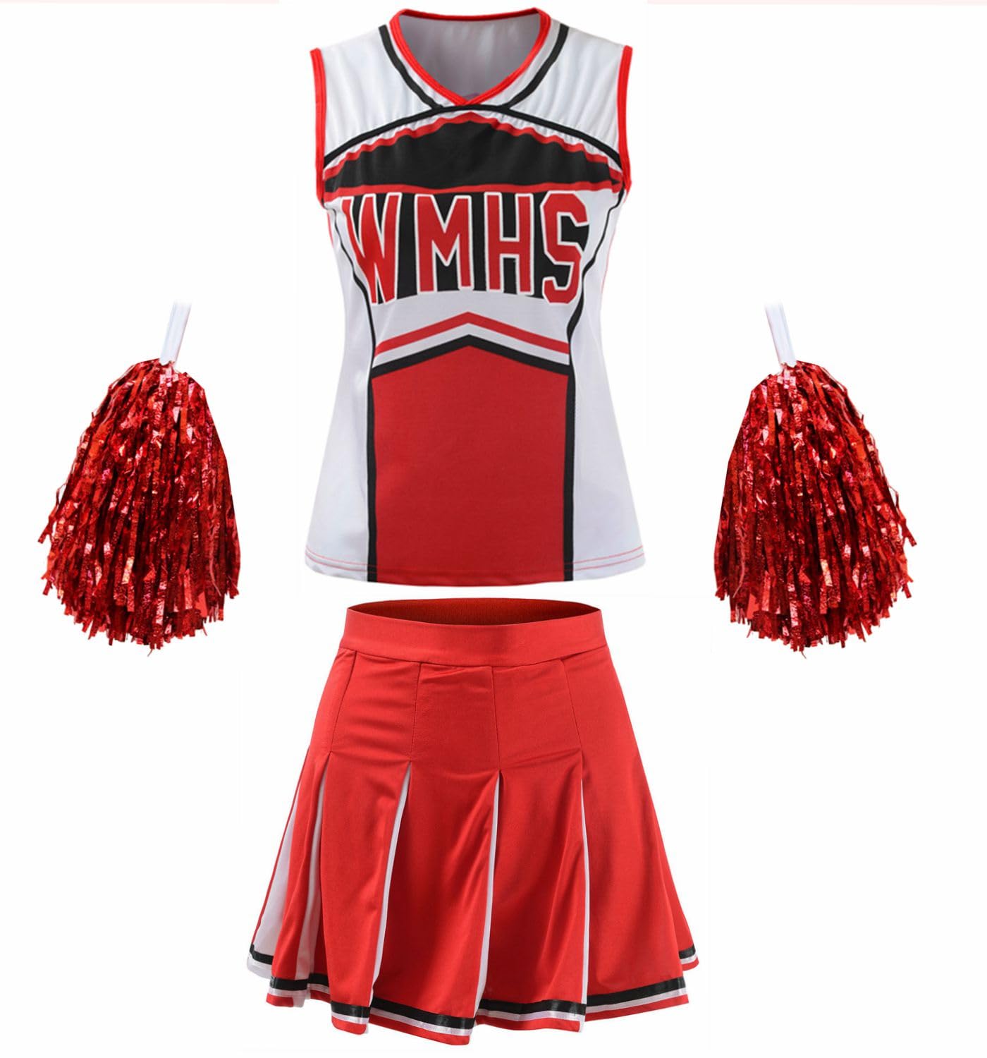 Makroyl Womens Cheerleader Costume Uniform Halloween Fancy Dress Cosplay Costume (Red, US 0-2)