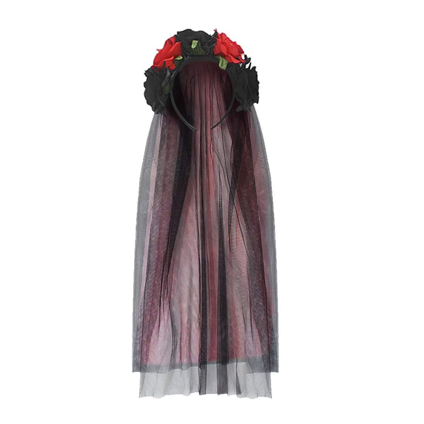 Halloween Costume Black Funeral Veil Witch Cosplay Gothic Headband Party Rose Flower Crown Garland Mexican Headpiece